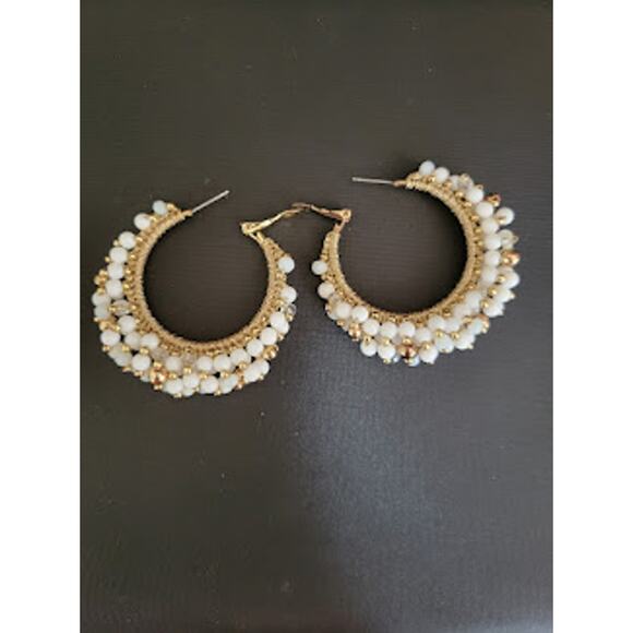 Lilly Pulitzer Resort White Large Hoop Earrings with White and Gold Tone Baubles - Picture 3 of 6